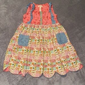 Matilda Jane Girls Sloane Dress Size 8 Corduroy Sleeveless Pockets‎ Red/Ivory